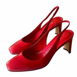 CALVIN KLEIN NEW Red Balan Slingback 3 1/4” Heel Size 9 🍒